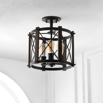 Ferme 14" Iron Rustic Farmhouse LED Flush Mount - JONATHAN Y